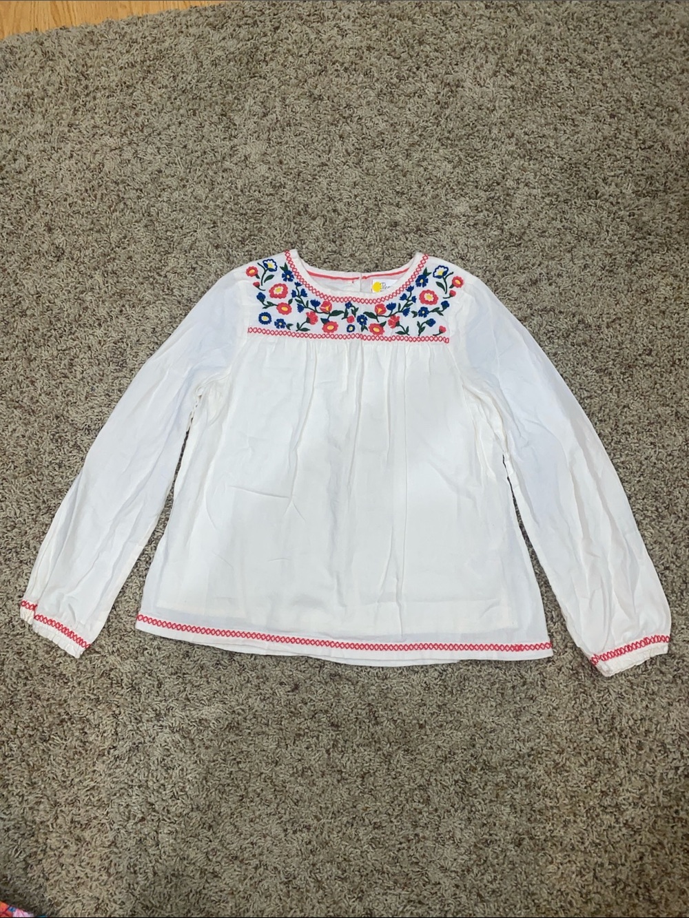 White Girls' Embroidered Peasant Top - Floral Yoke